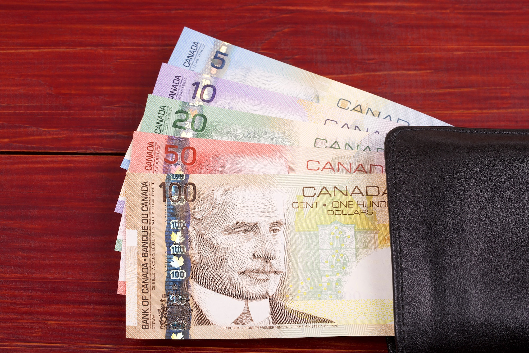Canadian money in the black wallet